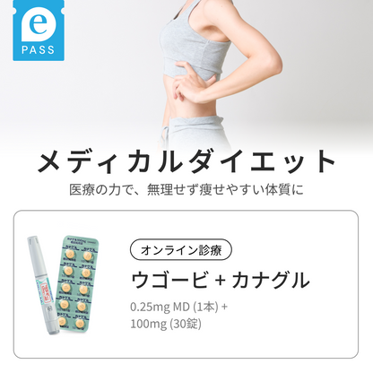 GLP-1注射 ウゴービ 0.25mg MD × カナグル 100mg