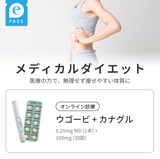 GLP-1注射 ウゴービ 0.25mg MD × カナグル 100mg