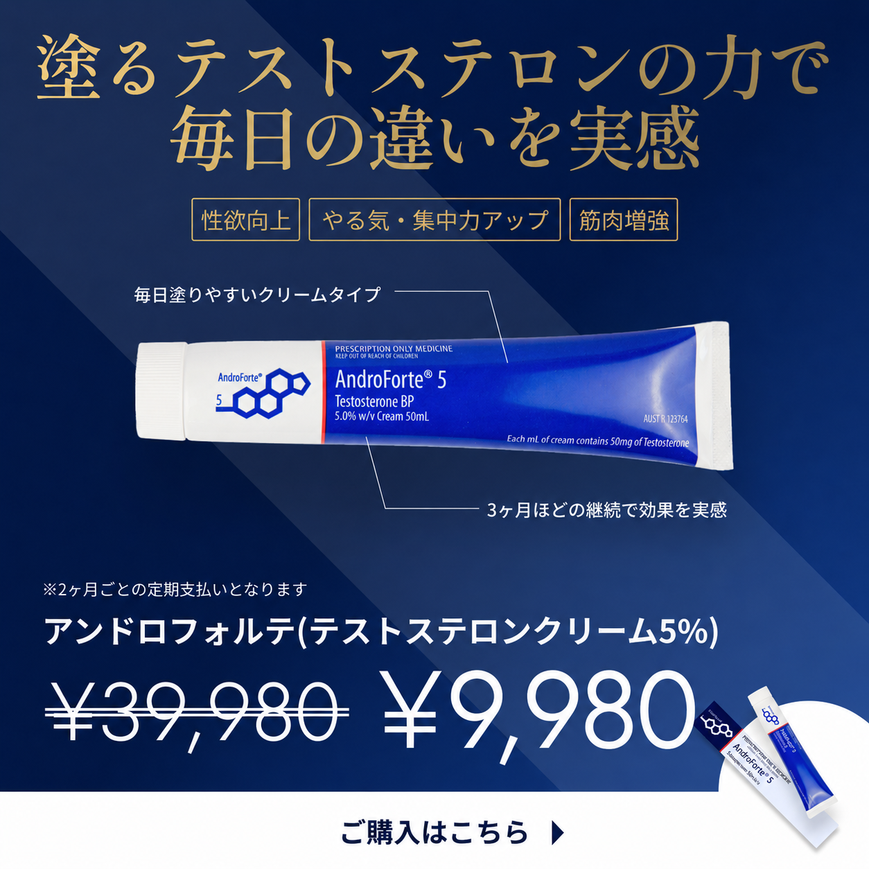 Testosterone Cream 5% - Androforte (2 month supply)