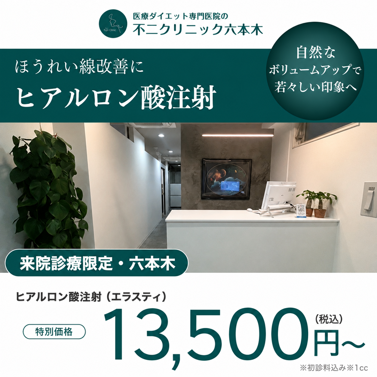 【不二クリニック六本木】来院診療｜ヒアルロン酸注射（エラスティ）1cc