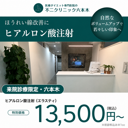 【不二クリニック六本木】来院診療｜ヒアルロン酸注射（エラスティ）1cc